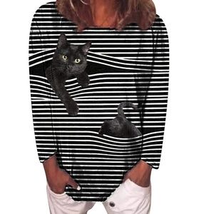 Black and white striped shirt with cat coming out
